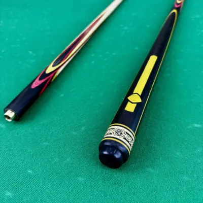 Більярдний кий Квітка (папуга) ебеновий + багряний + жовтий граб 4-променевий натяг AS изображение